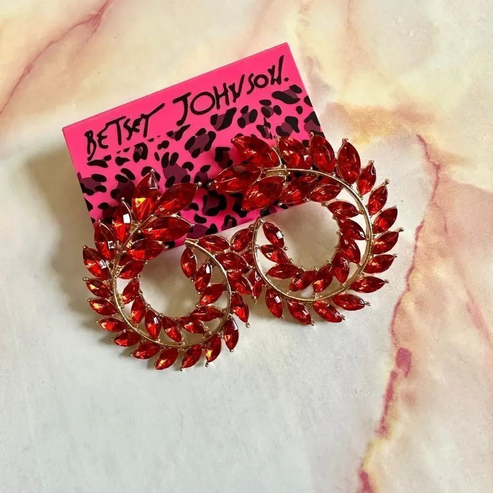 Betsey johnson red rhinestone swirl post earrings
